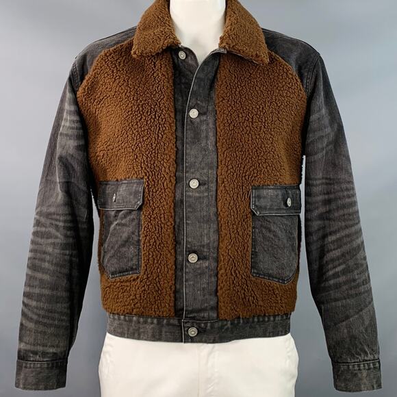 RRL by RALPH LAUREN Grizzly Boa Size XL Brown Black Denim Sherpa Jacket - Picture 1 of 10